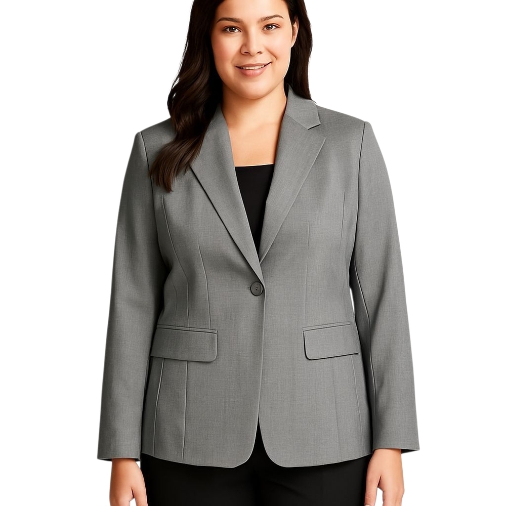 Kasper Gray Lined One Button Long Sleeve Career Suit Coat Jacket Size 8 Rayon